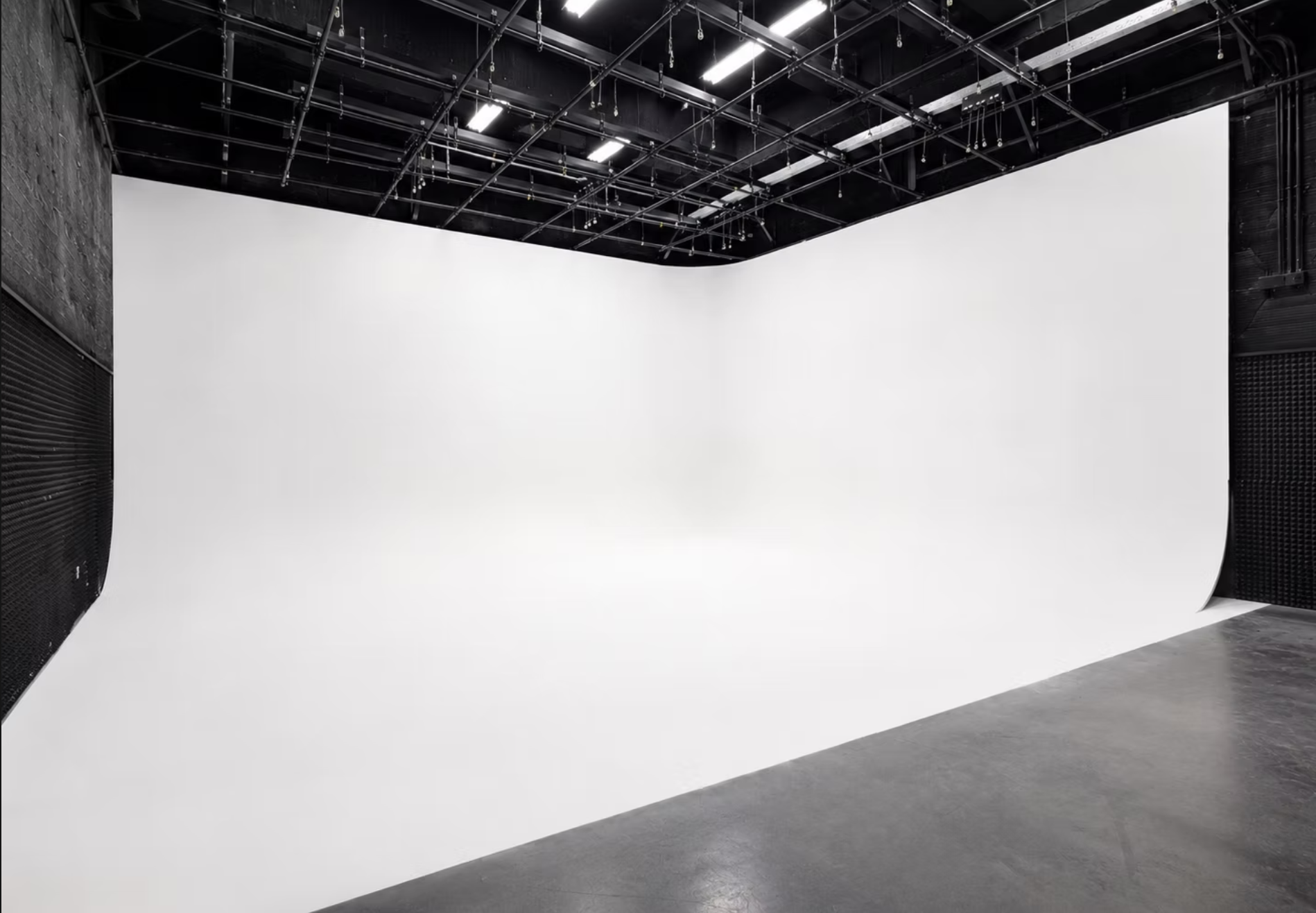 White cyclorama wall on the soundstage
